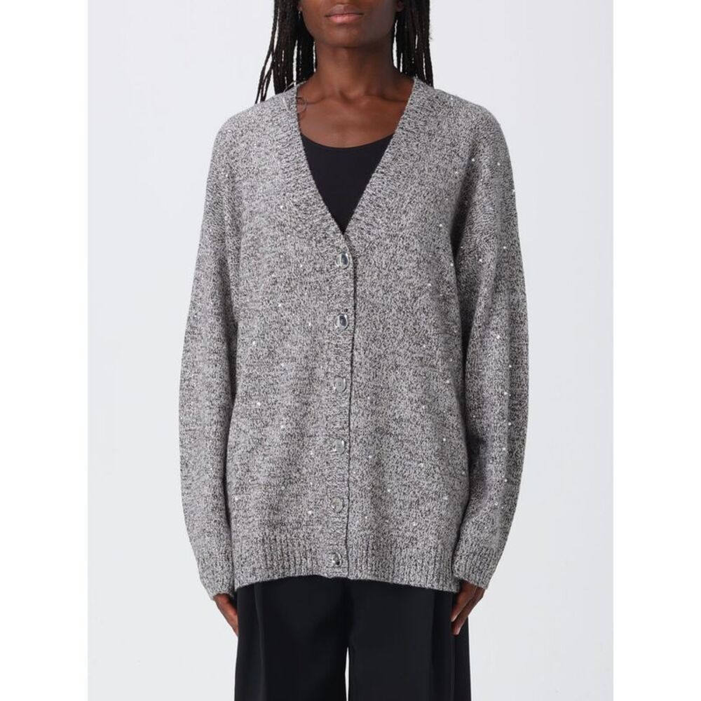 V-Neck Wool Blend Cardigan Pinko With Rhinestone Embellishments